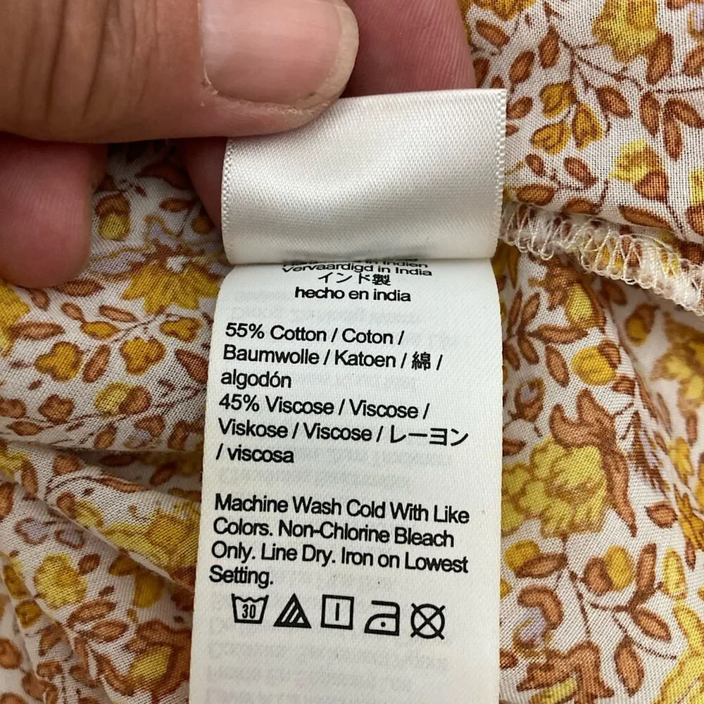J.Crew Puff Sleeve Blouse Yellow Floral Peplum 16 Countryside Rustic Boho Summer